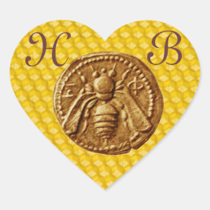 HONEY BEE,  HEART MONOGRAM HEART STICKER