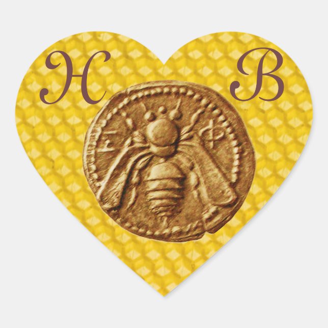 HONEY BEE,  HEART MONOGRAM STICKER (Front)