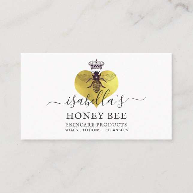 Honey Bee Heart Skincare Gold Foil On White Business Card (Front)