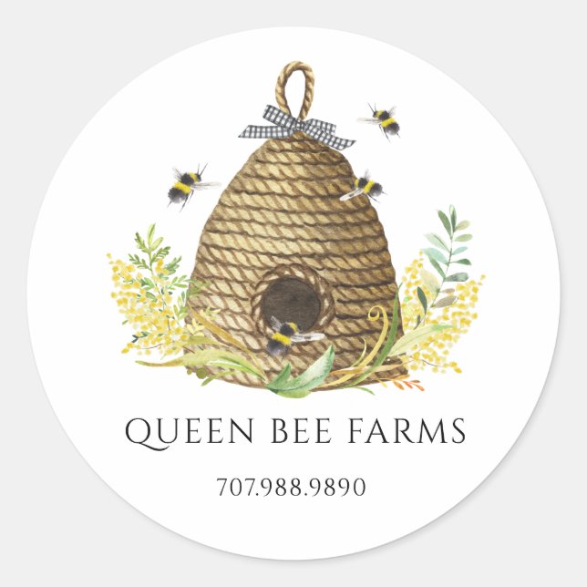 Honey Bee Hive Apiary Beekeeper Business Classic Round Sticker (Front)