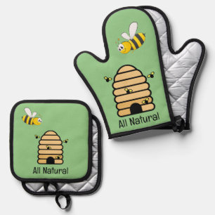 Honey Bee & Hive Design Oven Mitt & Pot Hol Holder Set