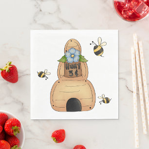 Honey Bee Hive with Blue Flower and Bees Napkin