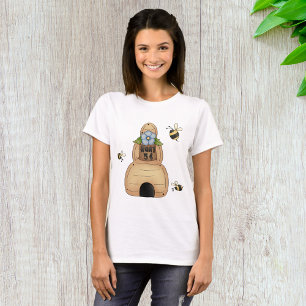 Honey Bee Hive with Blue Flower and Bees T-Shirt
