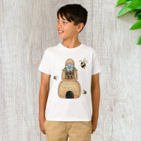 Honey Bee Hive with Blue Flower and Bees