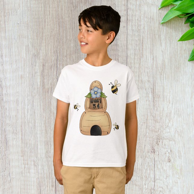 Honey Bee Hive with Blue Flower and Bees T-Shirt (Creator Uploaded)