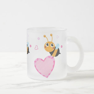 Honey Bee Holding Pink Heart Glass Mug