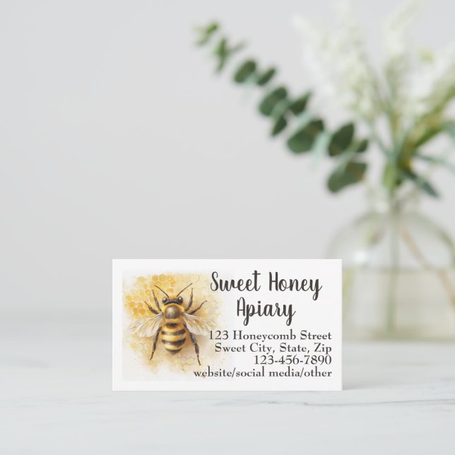 Honey Bee Honey Apiary Business Card (Standing Front)