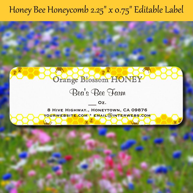 Honey Bee Honeycomb 0.75" x 2.25" Editable Label (Honey Bee Honeycomb 0.75" x 2.25" Editable Label)