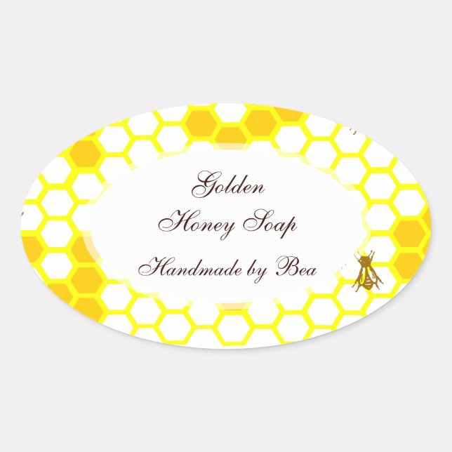 Honey Bee Honeycomb Art Editable Oval Sticker (Front)