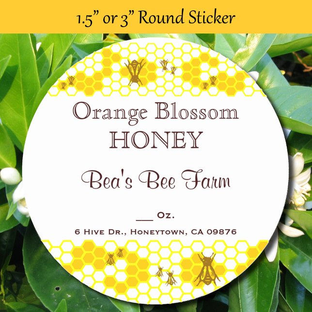 Honey Bee Honeycomb Custom 3" Round Sticker (Honey Bee Honeycomb Round Stickers in 1.5 inch or 3 inch diameter)