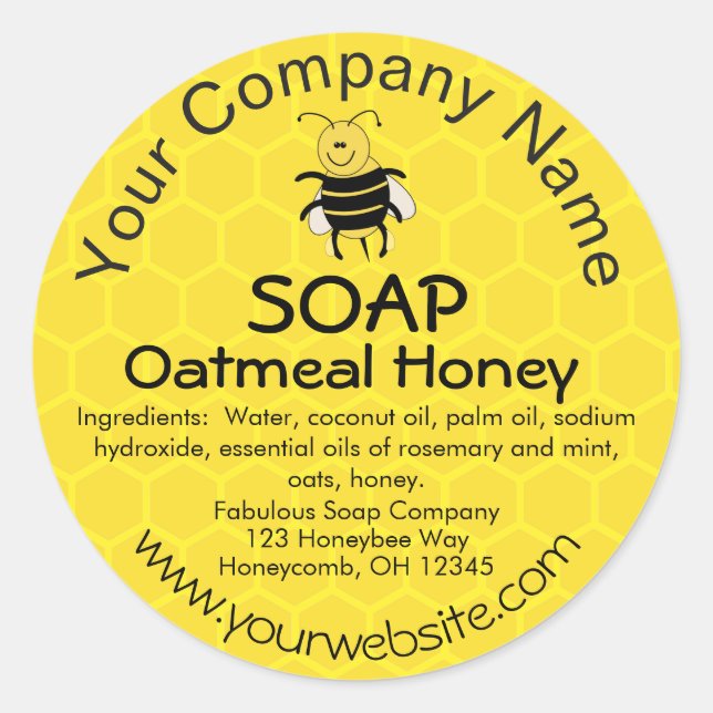 Honey Bee Honeycomb Custom Soap Label Stickers (Front)