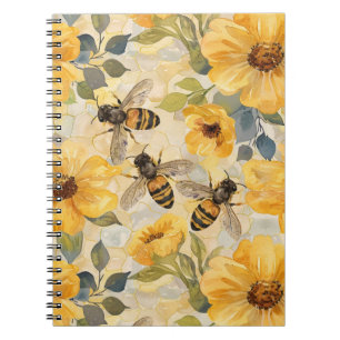 Honey Bee Honeycomb Flower Floral Pattern Notebook