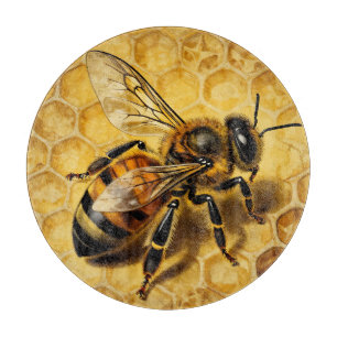 Honey Bee Honeycomb Golden Nature Cutting Board