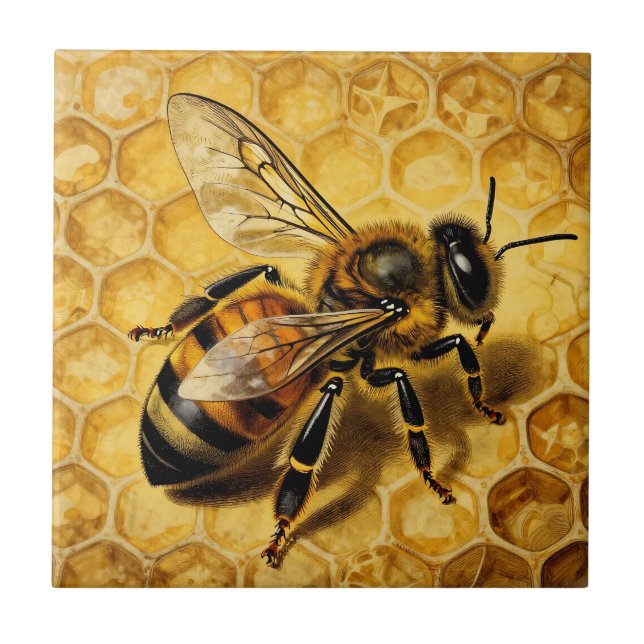 Honey Bee Honeycomb Golden Nature  Tile (Front)