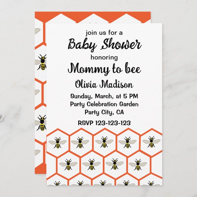 Honey Bee Honeycomb Mummy to bee Baby Shower  Invitation (Front/Back)