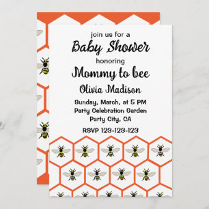 Honey Bee Honeycomb Mummy to bee Baby Shower Invitation