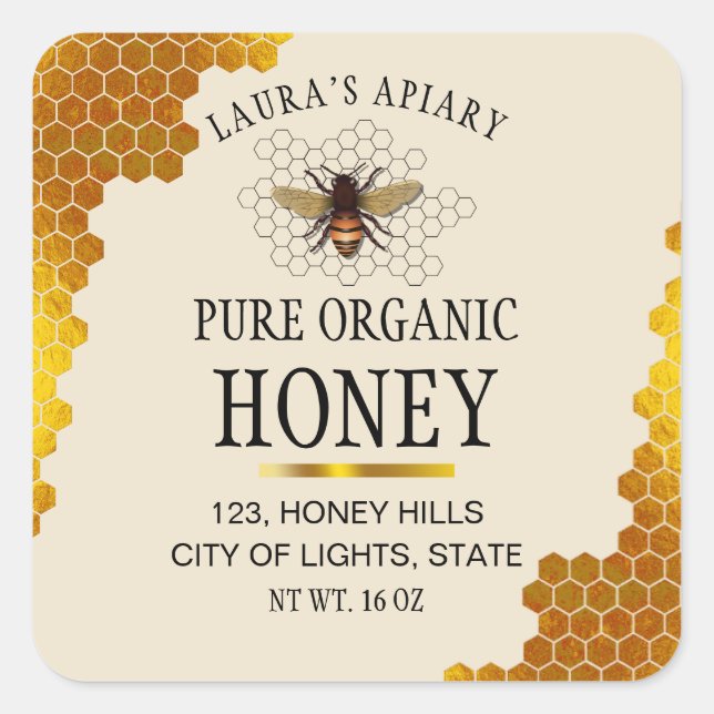 Honey Bee Honeycomb Organic Product Label Jar (Front)