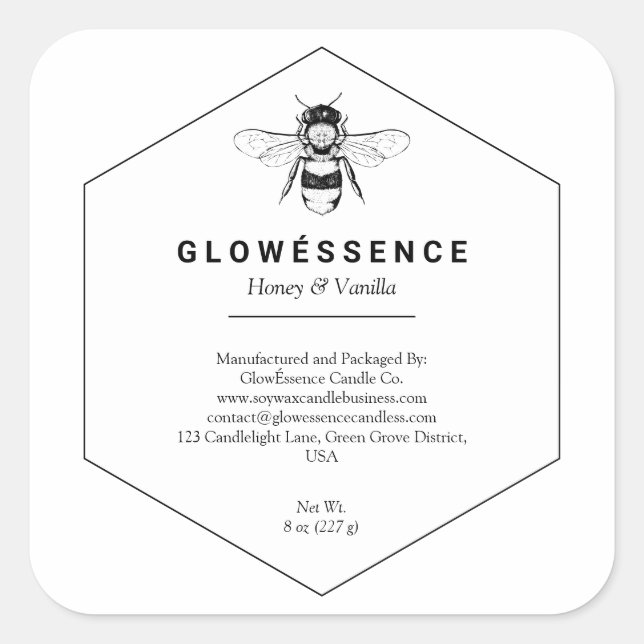 Honey bee honeycomb Vanilla Wax Candle Homemade Square Sticker (Front)