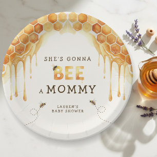 Honey Bee Honeycomb Watercolor Baby Shower Paper Plate
