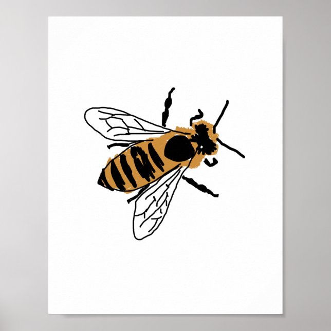 Honey Bee Illustration Bee Painting Art Poster (Front)