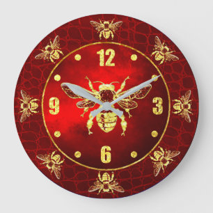 Honey Bee in Gold and Red Large Clock