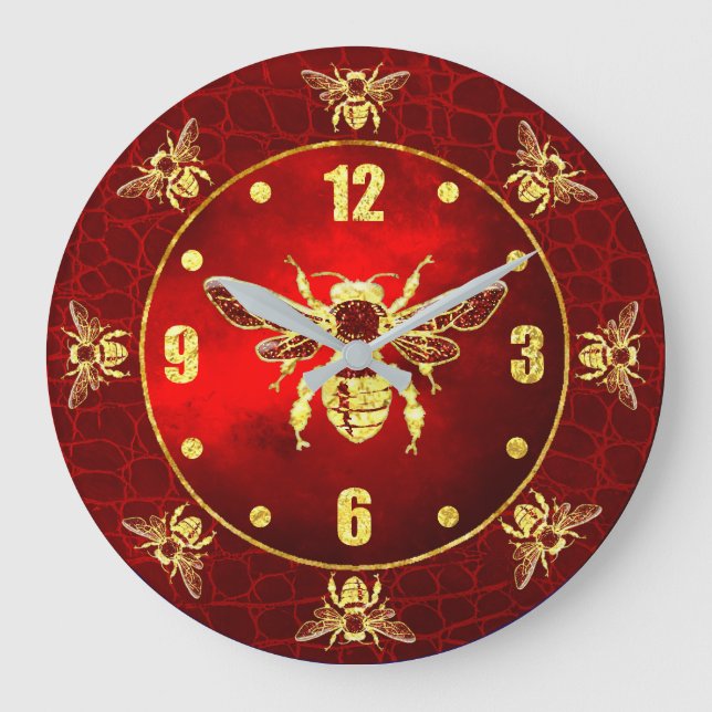 Honey Bee in Gold and Red Large Clock (Front)
