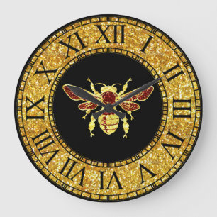 Honey Bee in Gold and Red Large Clock
