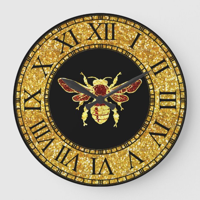 Honey Bee in Gold and Red Large Clock (Front)