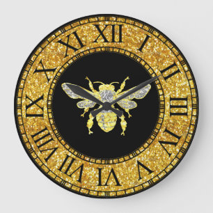Honey Bee in Gold and Silver Large Clock