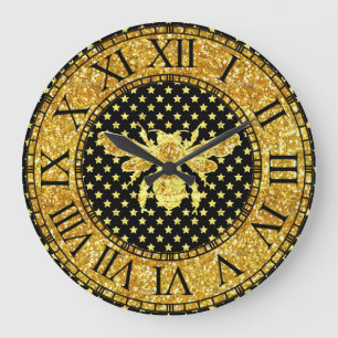 Honey Bee in Gold Large Clock