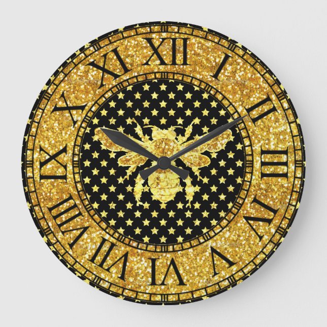 Honey Bee in Gold Large Clock (Front)