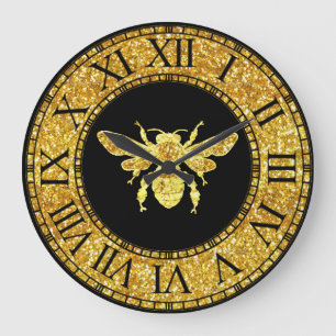 Honey Bee in Gold Large Clock