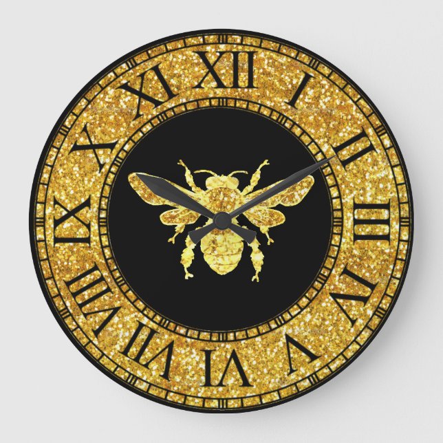 Honey Bee in Gold Large Clock (Front)