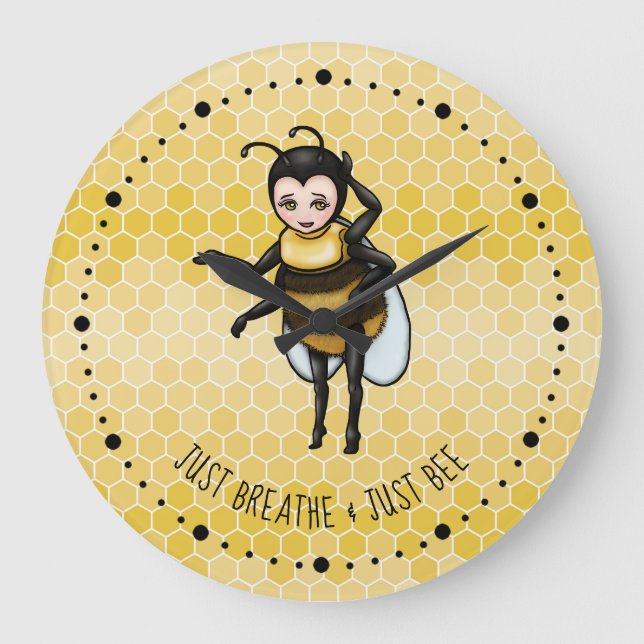 Honey Bee Just Breathe & Just Bee Large Clock (Front)