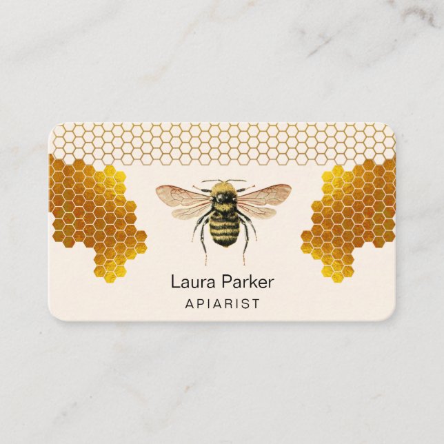 Honey Bee Keeper Honeycomb Apiarist Gold beekeeper Business Card (Front)