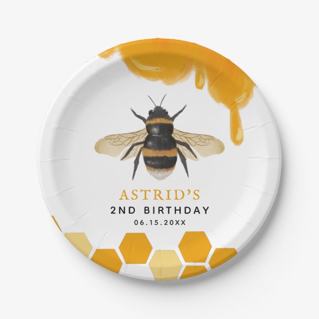 Honey Bee Kids Birthday Party Gender Neutral Paper Plate (Front)