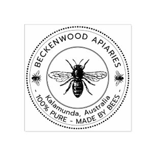 Honey Bee Label Beekeeper Wood Art Stamp