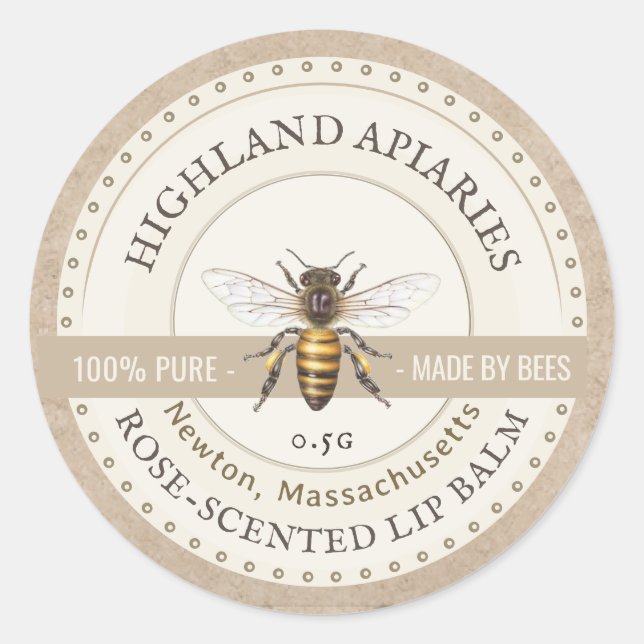 Honey Bee Label Kraft Beekeeper Apiary (Front)