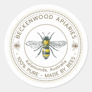 Honey Bee Label White Beekeeper Apiary