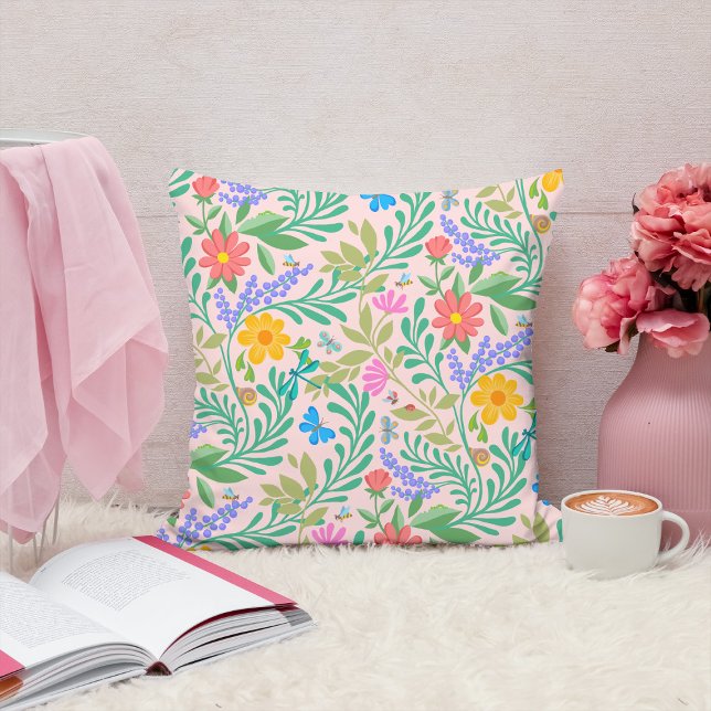 Honey Bee, Ladybug, Butterfly, Dragonfly & Flowers Cushion (Creator Uploaded)
