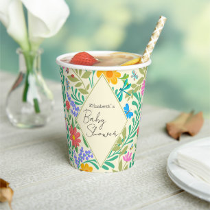 Honey Bee, Ladybug, Butterfly, Dragonfly & Flowers Paper Cups