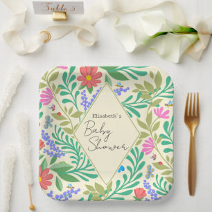 Honey Bee, Ladybug, Butterfly, Dragonfly & Flowers Paper Plate