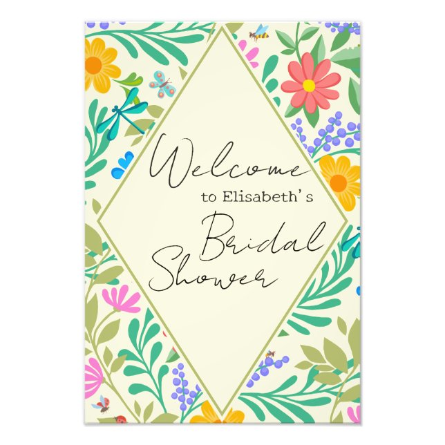 Honey Bee, Ladybug, Butterfly, Dragonfly & Flowers Photo Print (Front)