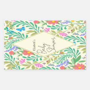 Honey Bee, Ladybug, Butterfly, Dragonfly & Flowers Rectangular Sticker