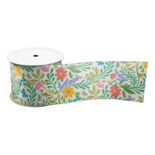 Honey Bee, Ladybug, Butterfly, Dragonfly & Flowers Satin Ribbon