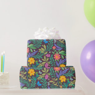 Honey Bee, Ladybug, Butterfly, Dragonfly & Flowers Wrapping Paper