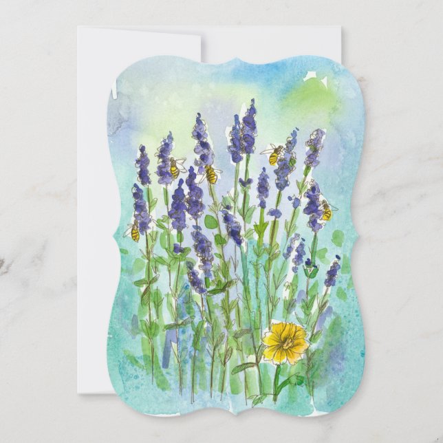 Honey Bee Lavender Watercolor Flower Bridal Shower Invitation (Front)