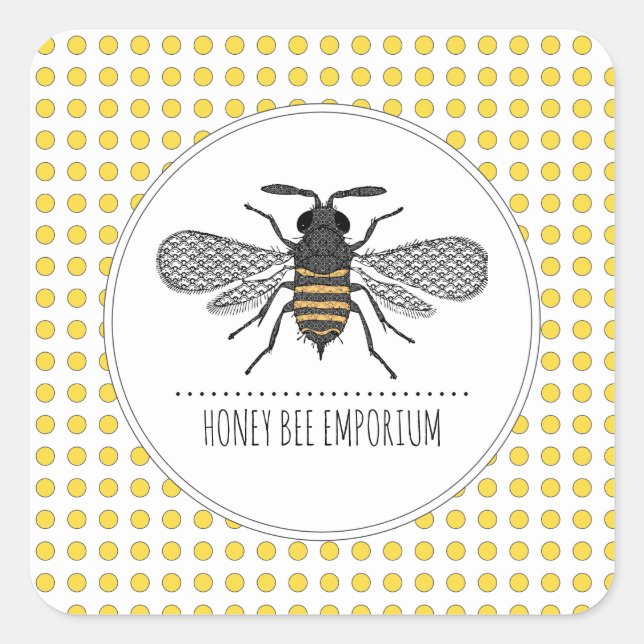 Honey Bee Logo Apiary Beekeeper Honey Products Square Sticker (Front)
