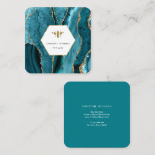 honey bee logo on turquoise agate square business card