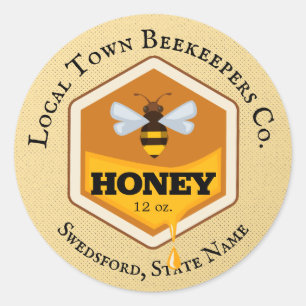 Honey Bee Logo Rustic Orange Honey Jar Stickers